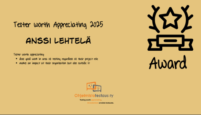 Tester Worth Appreciating 2025: Anssi Lehtel&auml;